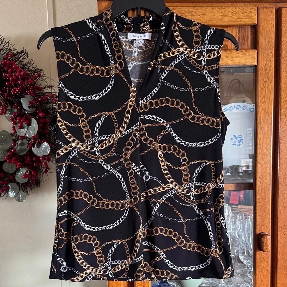 Nine West Black Chain Pattern Blouse - Picture 1 of 4
